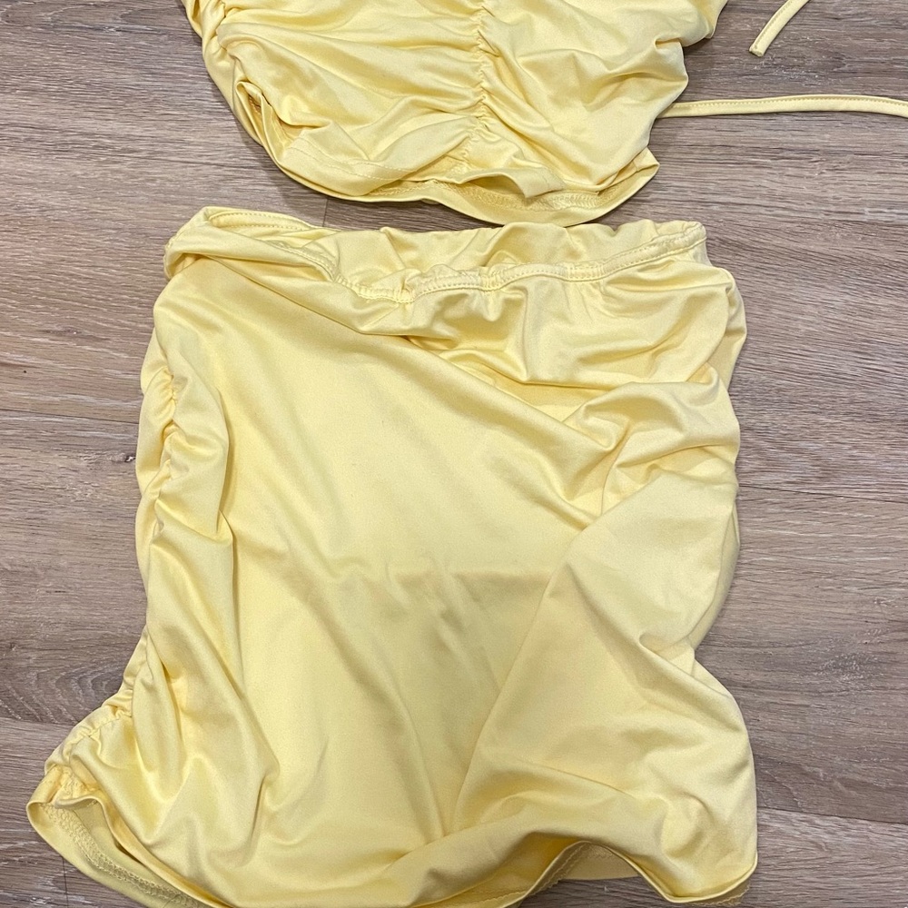 Yellow Ruched Two-Piece Set